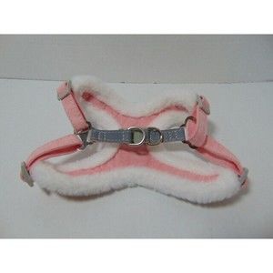 Pink and White Faux Leather & Fur Padded Dog Harness, Winter Dog Harness Small